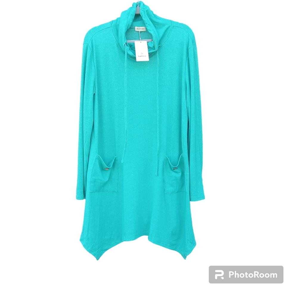 NWT Bulotus Women's Long Sleeve Cowl Neck Asymmetrical Hem Tunic with Pockets